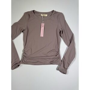 Womens Crewneck Long Sleeve Shirt Double Lined  Tees Side Ruched Going Out Sz XS